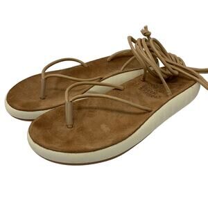 Ancient Greek Sandals Tan Suede Lace-Up Thong Sandals with Cream Sole